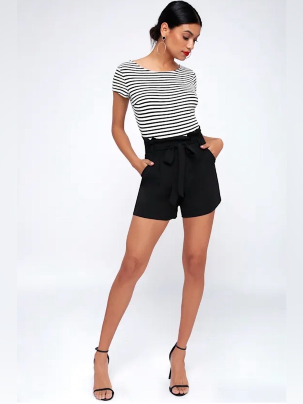 Lulus Black Paperbag Waist Shorts
